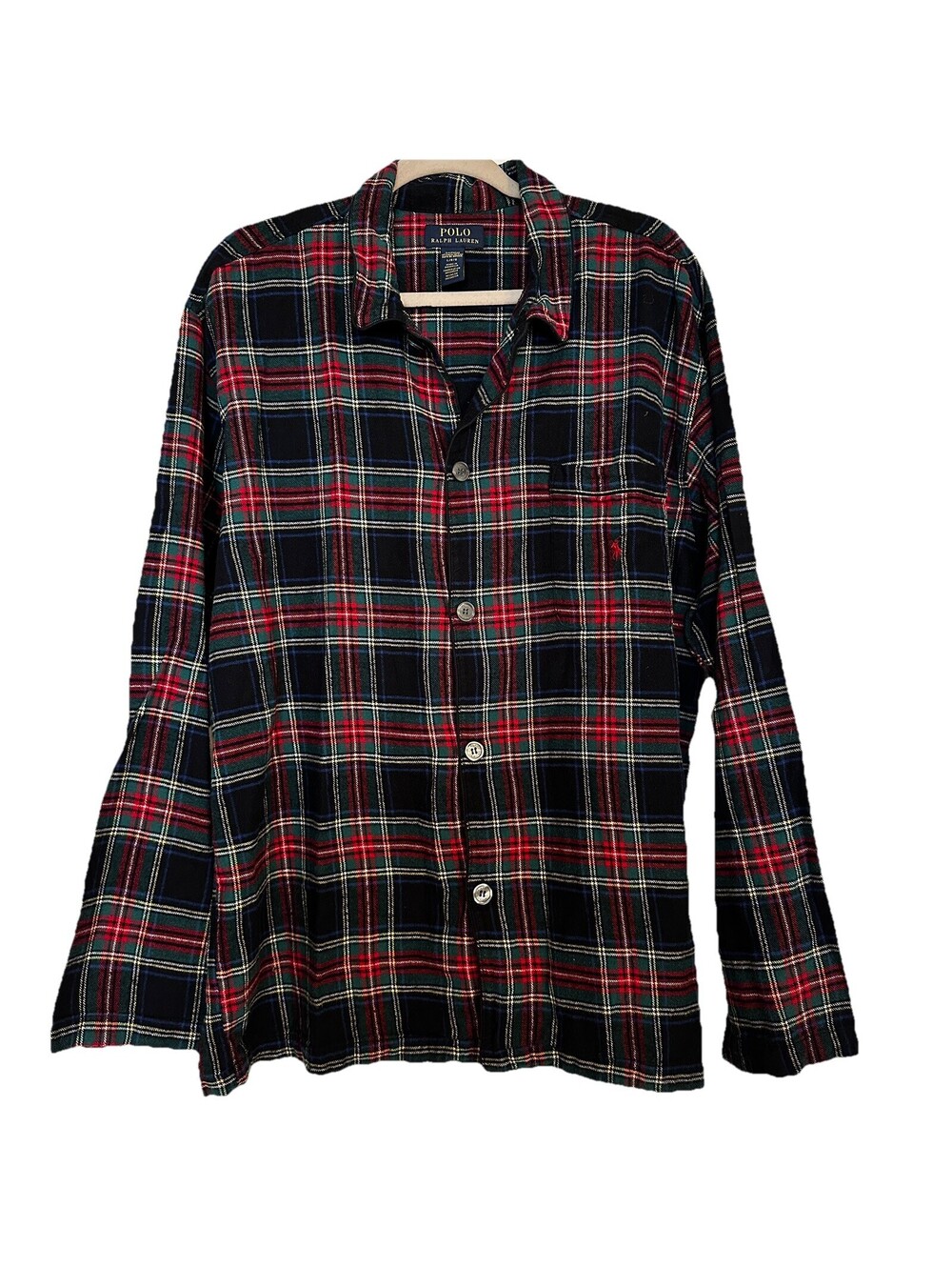 Polo Ralph Lauren Mens Size Large Black Red Plaid Button Up Cotton Sleep Shirt